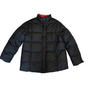 LANDS END WOMEN'S REVERSIBLE BLACK & BERRY RED GOOSE DOWN PUFFER WINTER JACKET S